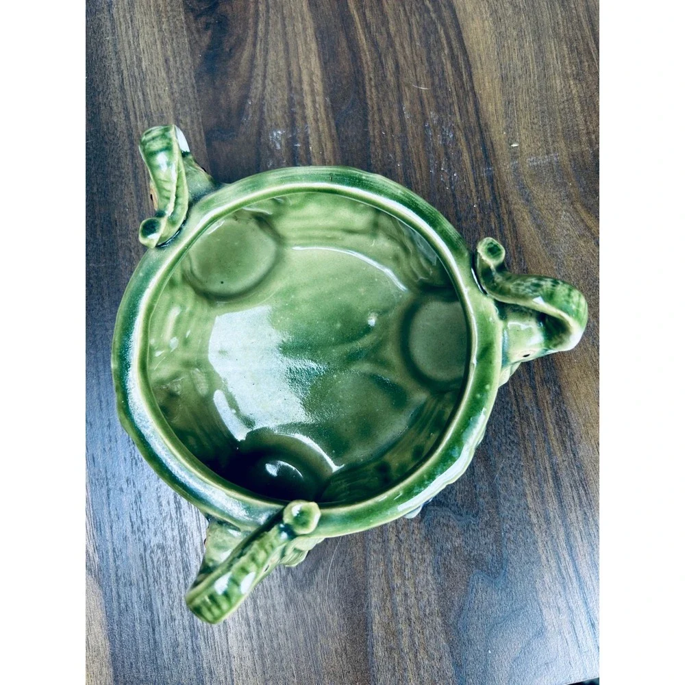 Vintage Elephant Candy Dish Green Ceramic Trinket Bowl Grape Relief Decor - Picture 3 of 17